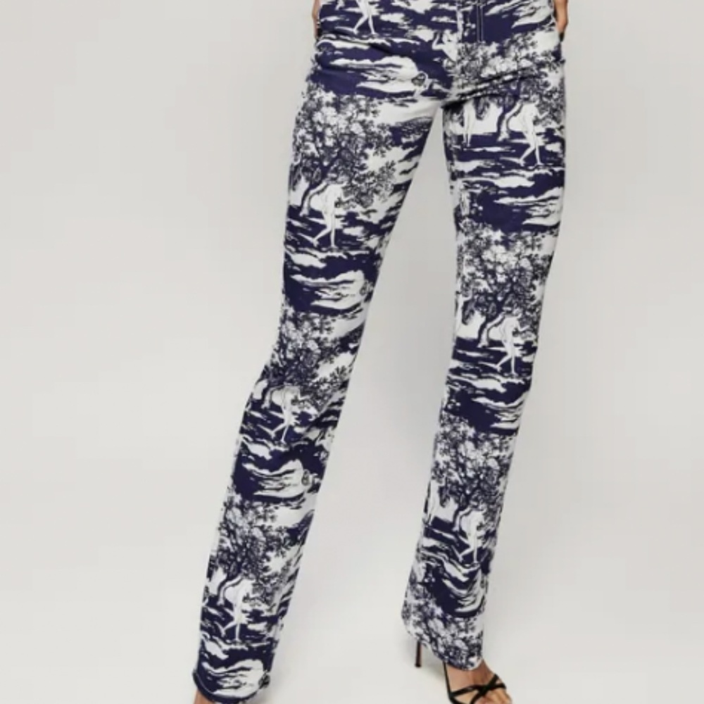 Reformation Peyton High Rise Bootcut Jeans (Naked Lunch print)